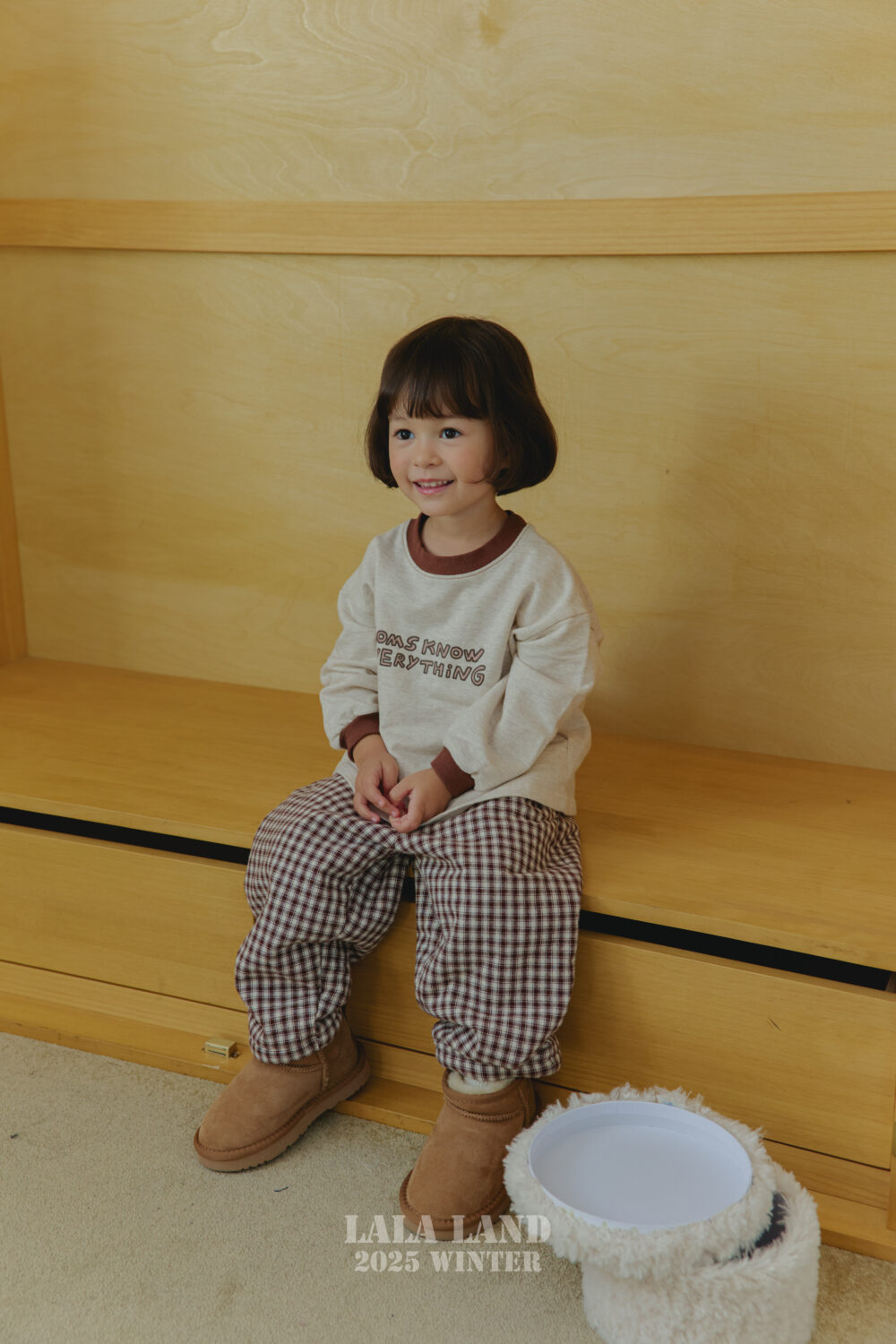 <b>LALALAND褲子</b>Winter 체크 보아 솜바지 75-120CM