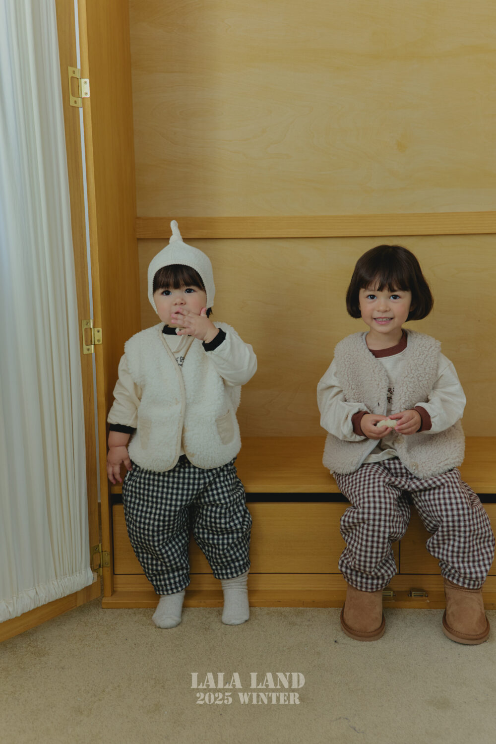 <b>LALALAND褲子</b>Winter 체크 보아 솜바지 75-120CM