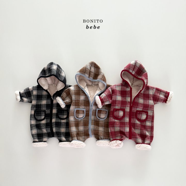 <b>BONITO連身衣</b>Winter 체크덤블후드슈트 3-18M