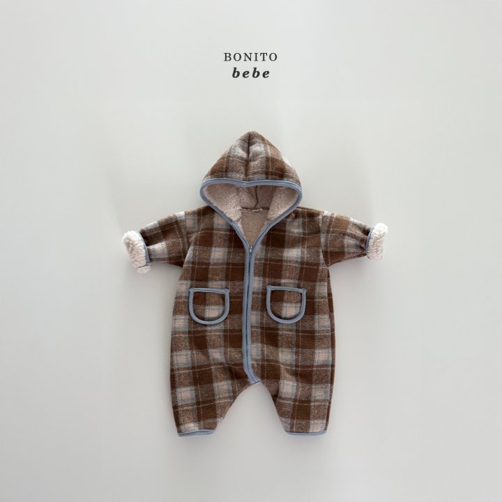 <b>BONITO連身衣</b>Winter 체크덤블후드슈트 3-18M