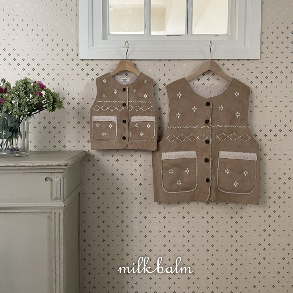 <b>MILKBALM背心</b>Winter 눈꽃 무스탕 75-125CM 親子裝