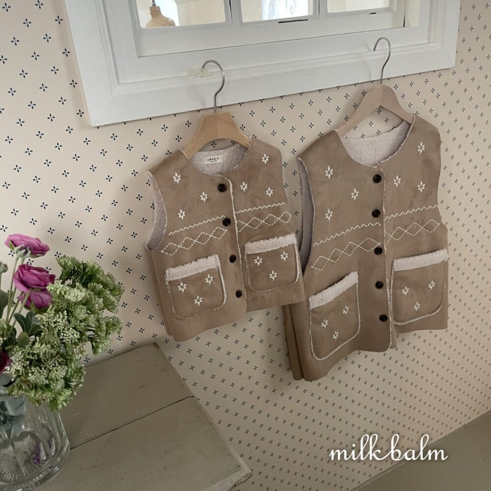 <b>MILKBALM背心</b>Winter 눈꽃 무스탕 75-125CM 親子裝