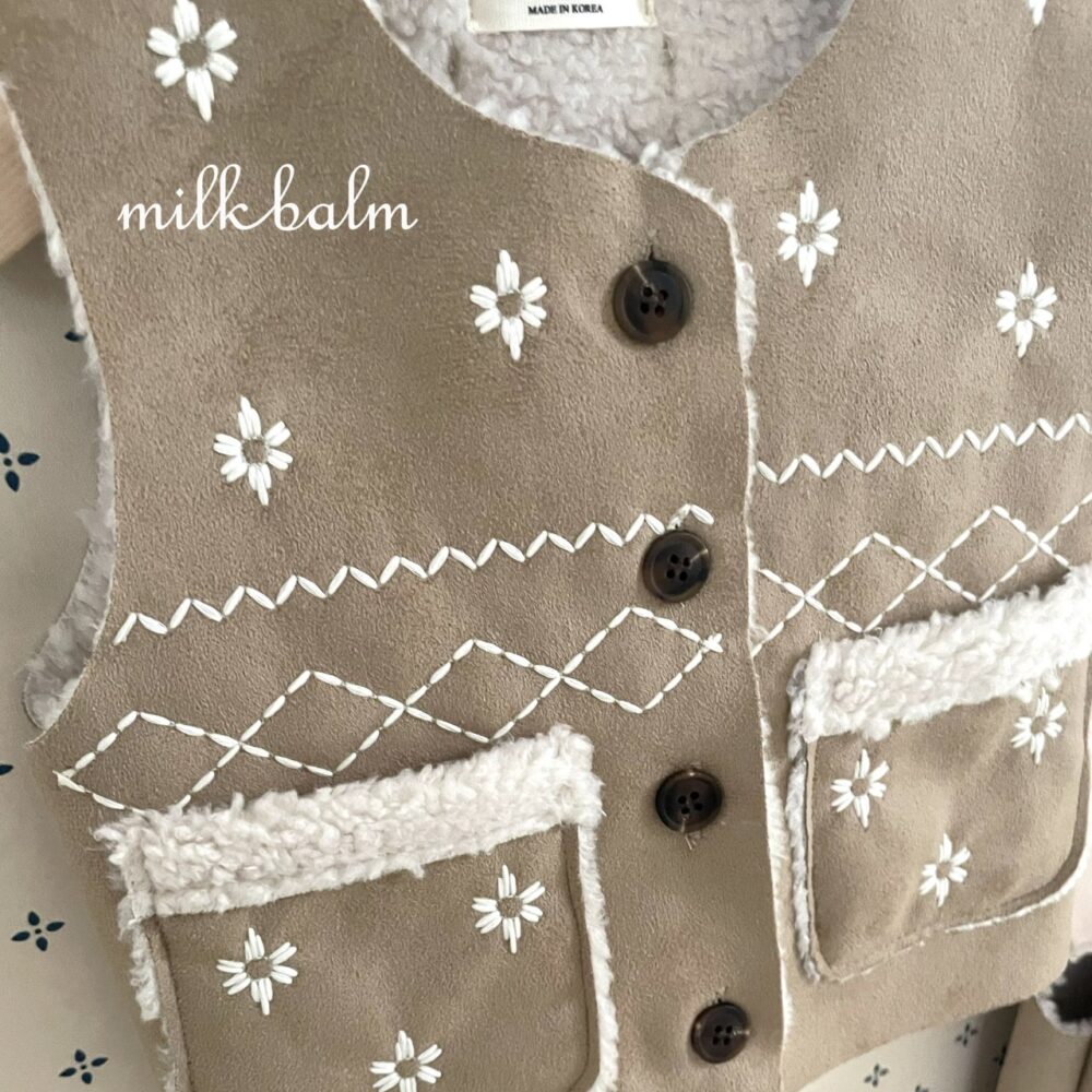 <b>MILKBALM背心</b>Winter 눈꽃 무스탕 75-125CM 親子裝