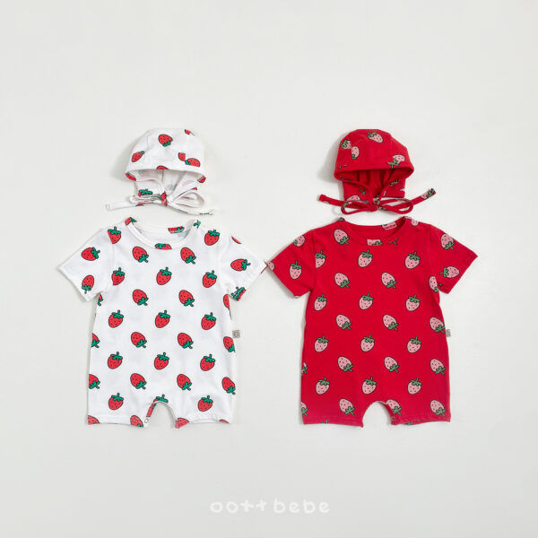 01 <b>|BABY| OOTTBEBE包屁衣</b>Summer 스트로베리전신슈트 0-12M