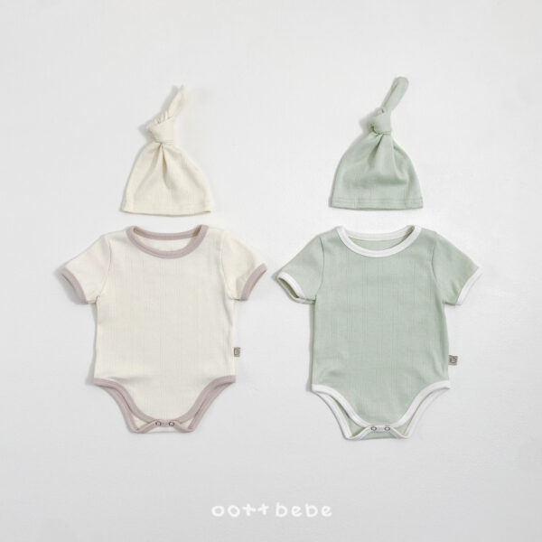 01-2 <b>|BABY| OOTTBEBE包屁衣</b>Summer 프렌치아일렛슈트+꼭지모자세트 0-12M