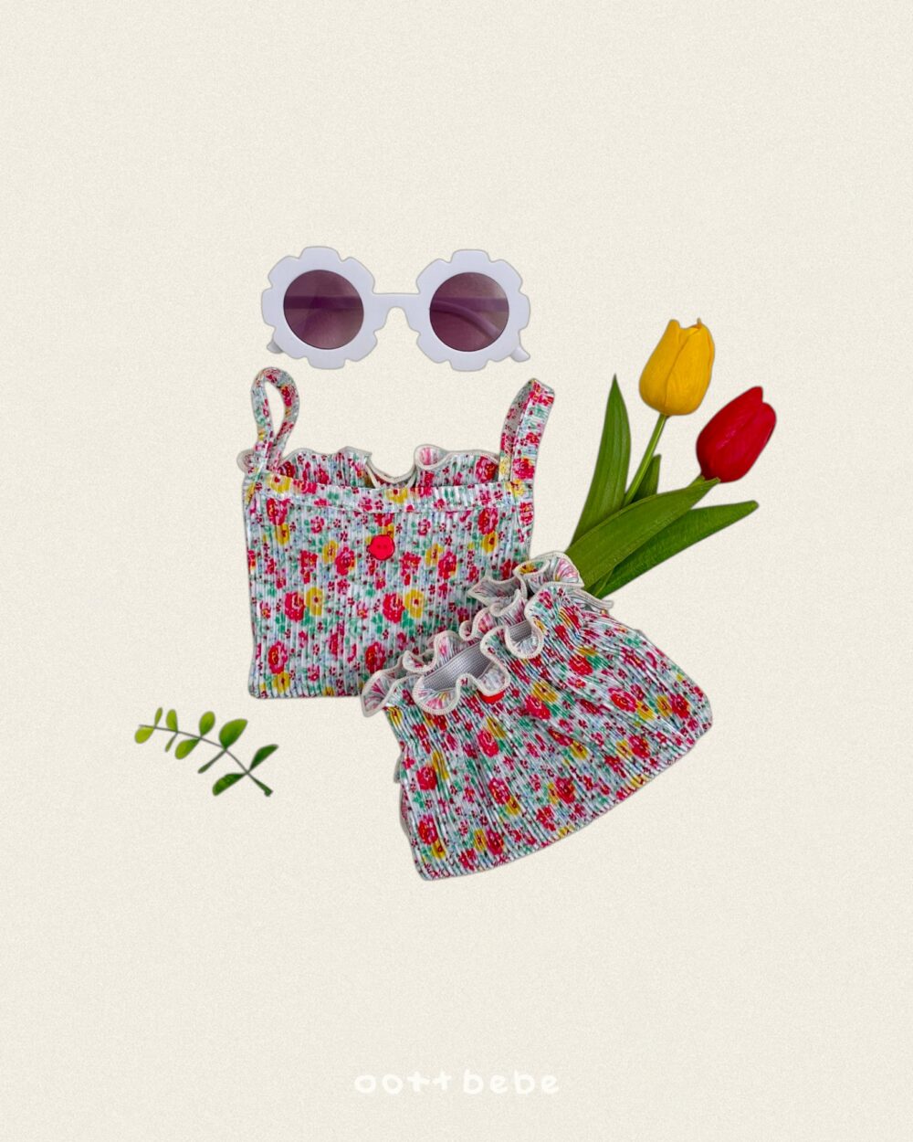 18-1 <b>|BABY| OOTTBEBE包屁衣</b>Summer 꽃송이플리츠나시블루머 0-12M