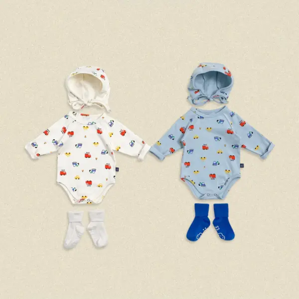 01 <b>|BABY| OOTTBEBE包屁衣</b>Autumn 자동차슈트+보넷set 50-75cm
