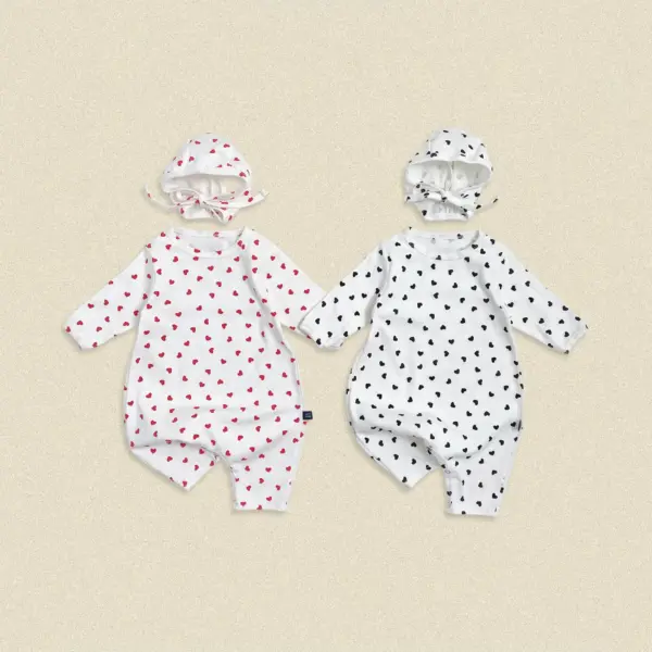 01 <b>|BABY| OOTTBEBE套裝</b>Autumn 쁘띠하트전신슈트+보넷set 50-75cm