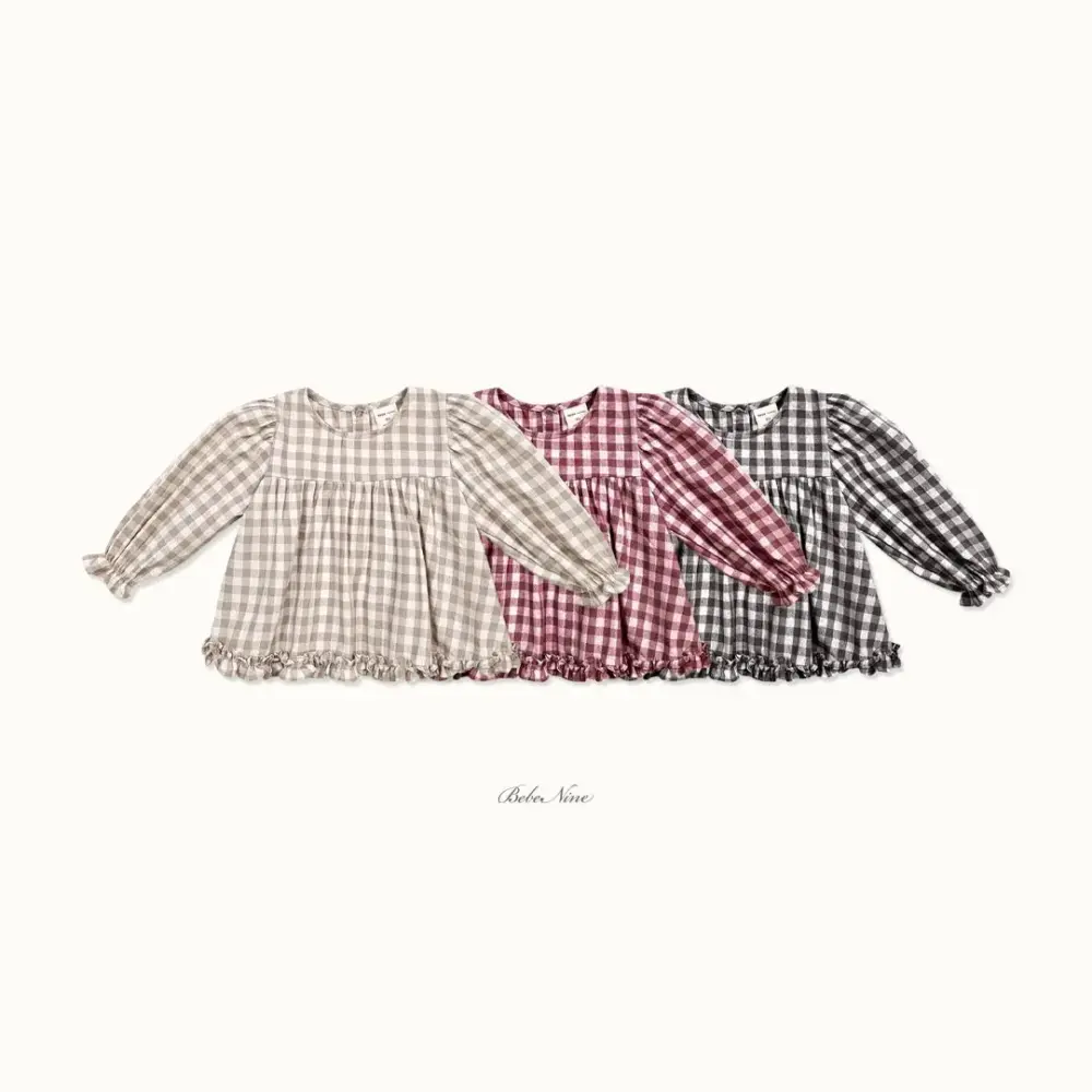 <b>Bebe nine上衣</b>Autumn 루시 체크 블라우스 65-120cm