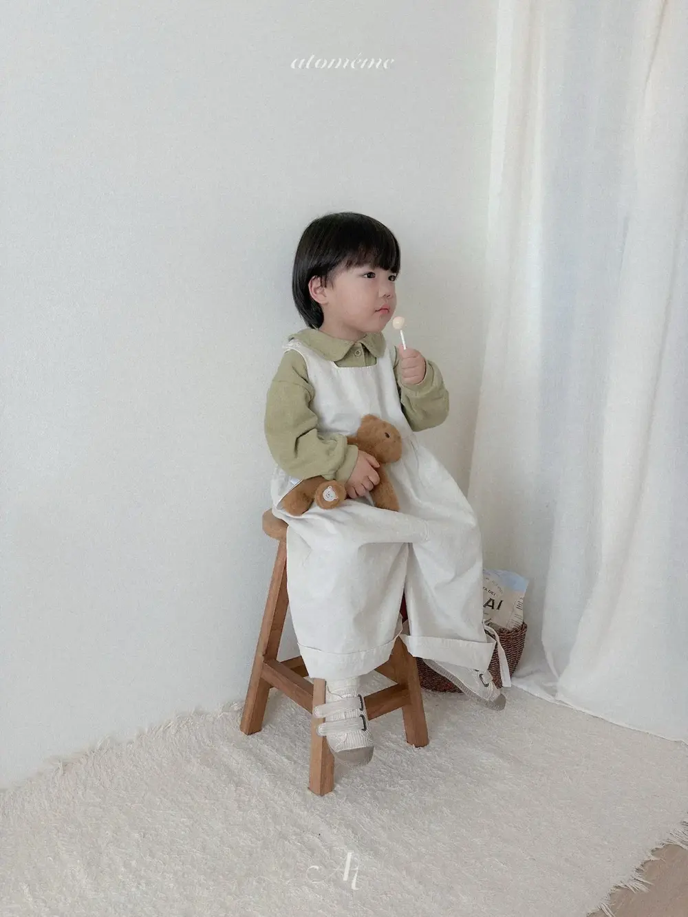5 <b>Atomeme吊帶褲</b>Autumn 헤링본 오버롤 70-110cm