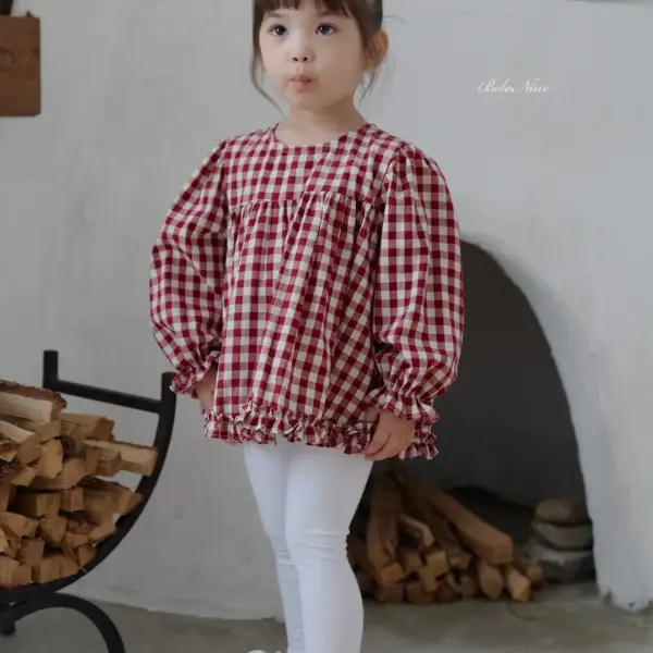 8 <b>Bebe nine上衣</b>Autumn 루시 체크 블라우스 65-120cm